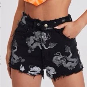 Black denim high waisted shorts